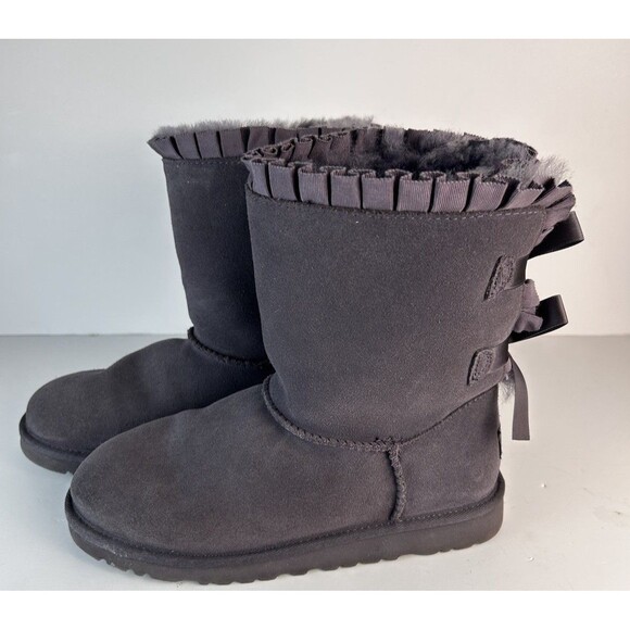 Ugg Bailey Bow Ruffle Boots Size 5 Lavender Gray Nightfall GUC Girls Womens - Picture 4 of 12